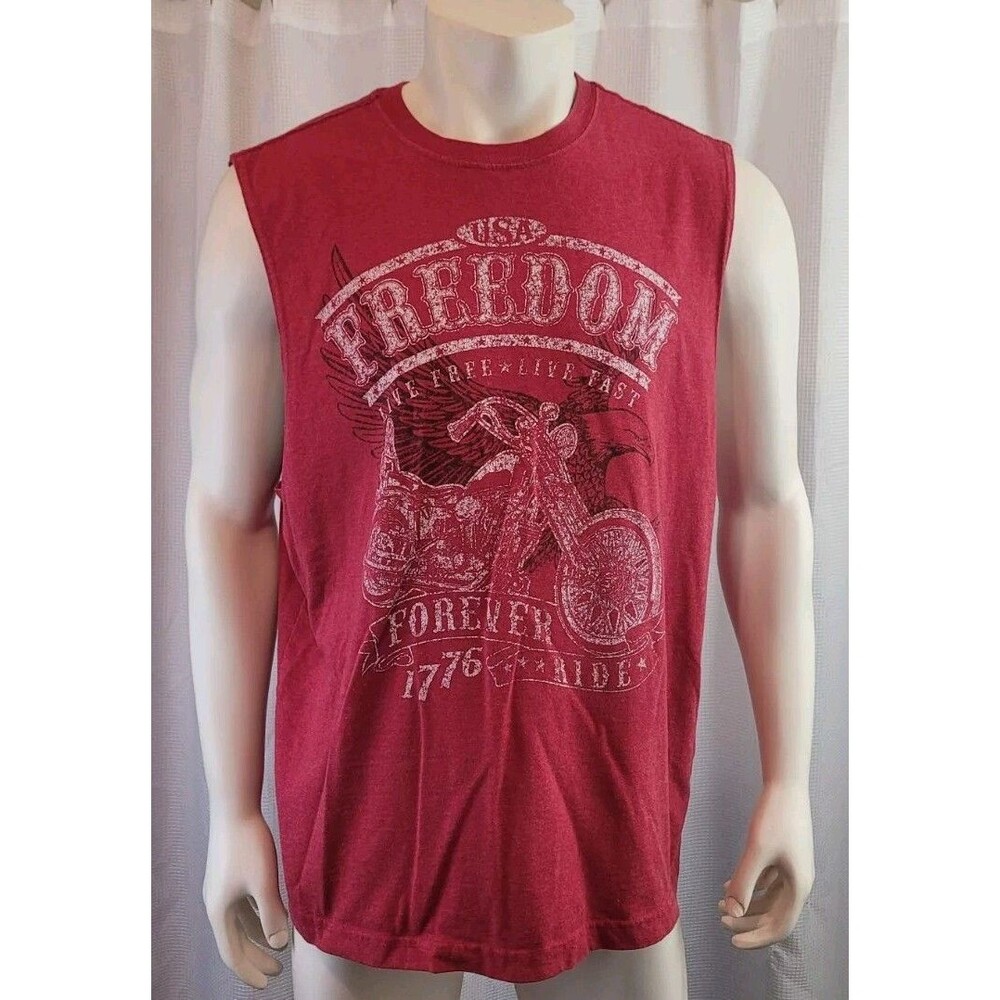 Faded Glory Mens L Freedom Motorcycle 1776 Distressed Tank Sleeveless Top Eagle